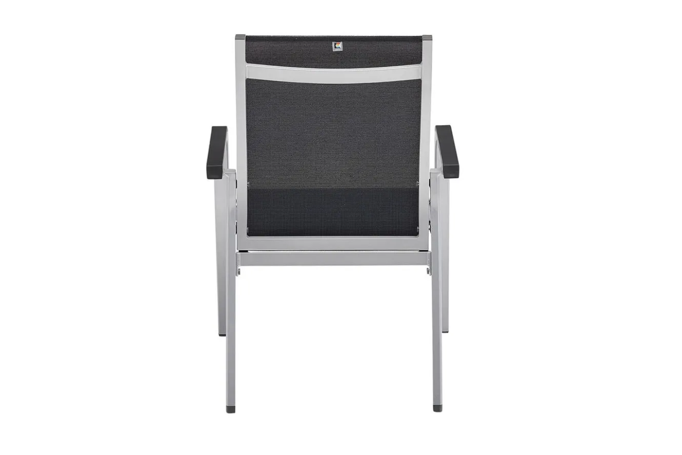 KETTLER BasicPlus Premium Garten-Essgruppe, silber, Alu, Tisch 160x90 cm, 4 Stapelsessel