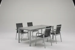 KETTLER BasicPlus Premium Garten-Essgruppe, silber, Alu, Tisch 160x90 cm, 4 Stapelsessel