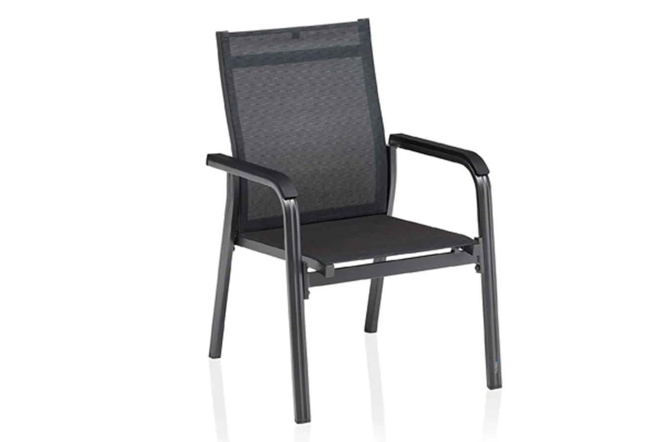 KETTLER BasicPlus Premium Garten-Essgruppe, anthrazit, Alu/Textilene, Tisch 180/240 cm, 6 Stapelsessel