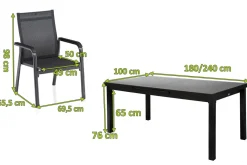 KETTLER BasicPlus Premium Garten-Essgruppe, anthrazit, Alu/Textilene, Tisch 180/240 cm, 6 Stapelsessel