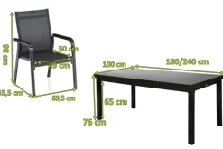 KETTLER BasicPlus Premium Garten-Essgruppe, anthrazit, Alu/Textilene, Tisch 180/240 cm, 6 Stapelsessel