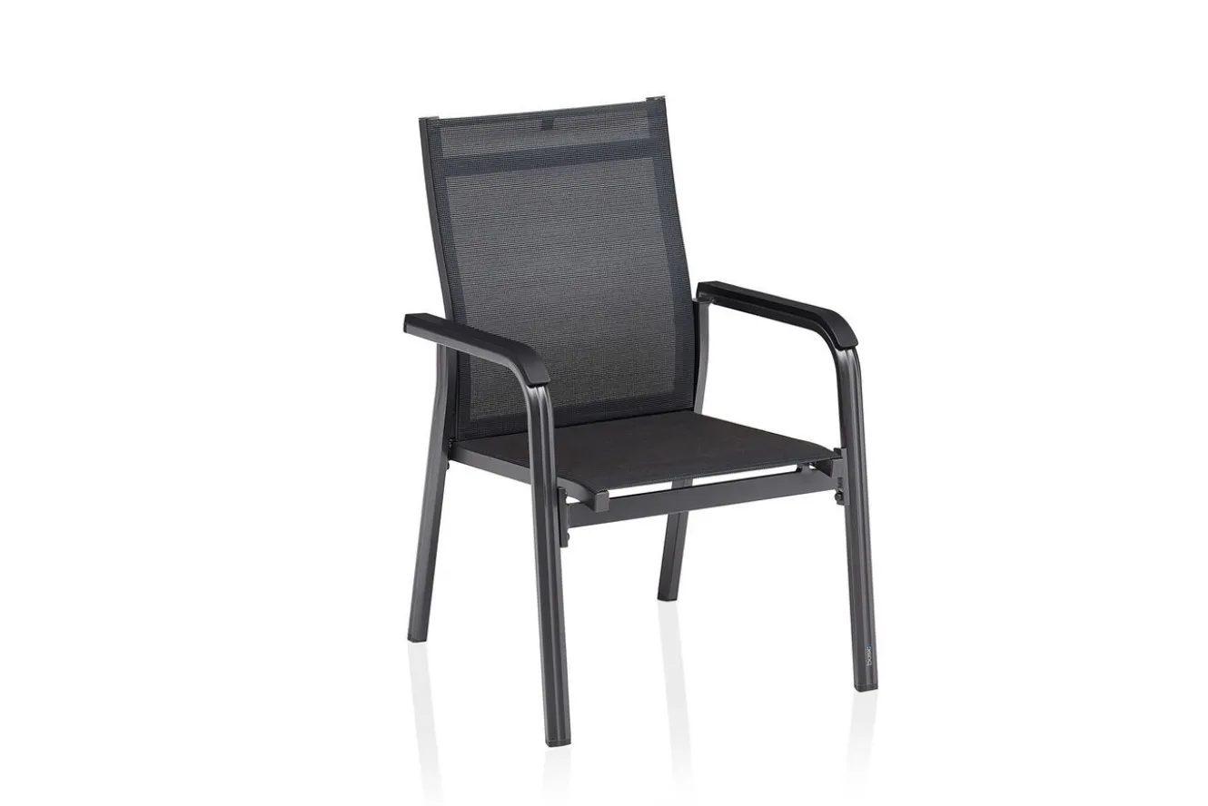 KETTLER BasicPlus Premium Garten-Essgruppe, anthrazit, Alu/Spraystone, Tisch 160x95 cm, 6 Stapelsessel