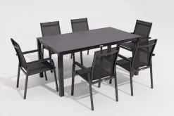 KETTLER BasicPlus Premium Garten-Essgruppe, anthrazit, Alu/Spraystone, Tisch 160x95 cm, 6 Stapelsessel