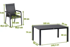 KETTLER BasicPlus Premium Garten-Essgruppe, anthrazit, Alu/Spraystone, Tisch 160x95 cm, 6 Stapelsessel