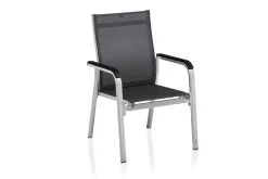 KETTLER BasicPlus Premium Garten-Essgruppe, silber, Alu/Spraystone, Tisch 160x95 cm, 4 Stapelsessel