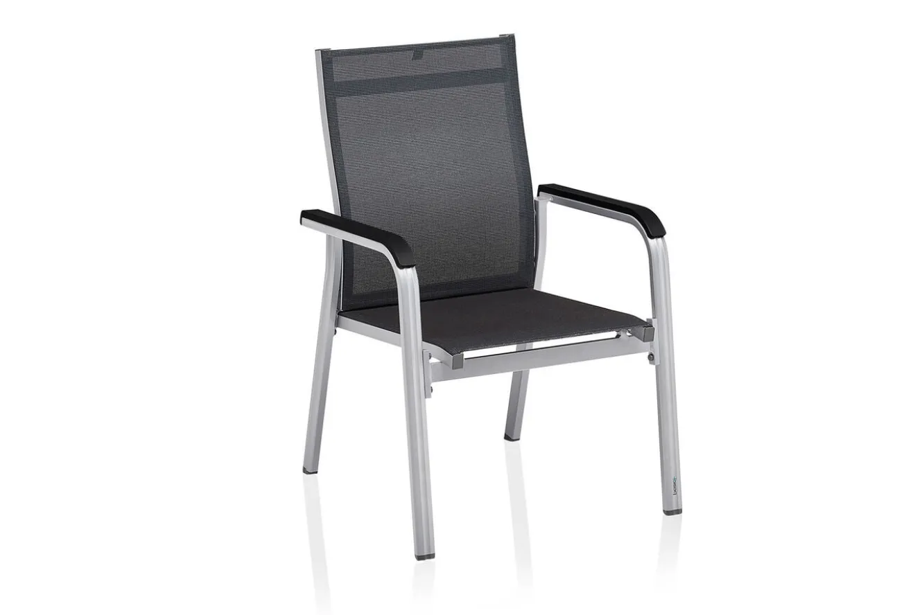 KETTLER BasicPlus Premium Garten-Essgruppe, silber, Alu/Spraystone, Tisch 160x95 cm, 4 Stapelsessel