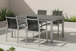 KETTLER BasicPlus Premium Garten-Essgruppe, silber, Alu/Spraystone, Tisch 160x95 cm, 4 Stapelsessel