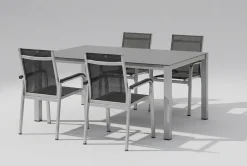 KETTLER BasicPlus Premium Garten-Essgruppe, silber, Alu/Spraystone, Tisch 160x95 cm, 4 Stapelsessel