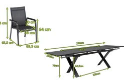KETTLER BasicPlus Premium Garten-Essgruppe, anthr., Alu/Spraystone, Tisch 180/280 cm, 8 Stapelsessel
