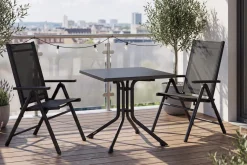 KETTLER BasicPlus Pro Balkon-Set, anthrazit, Aluminium/KETTALUX/Textilene, Tisch 70 x 70 cm, 2 Klappstühle, ergonomisch