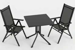 KETTLER BasicPlus Pro Balkon-Set, anthrazit, Aluminium/KETTALUX/Textilene, Tisch 70 x 70 cm, 2 Klappstühle, ergonomisch