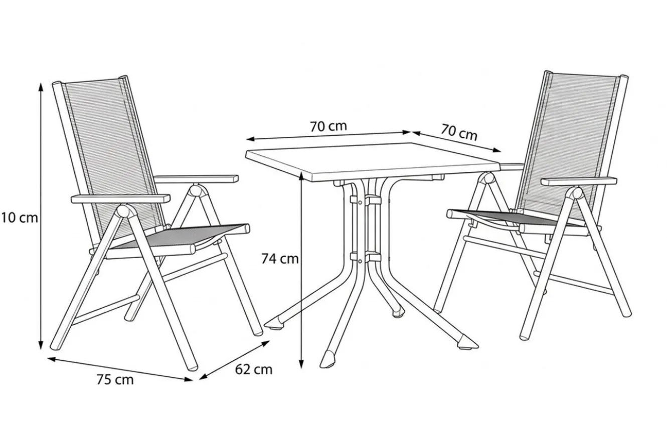 KETTLER BasicPlus Pro Balkon-Set, anthrazit, Aluminium/KETTALUX/Textilene, Tisch 70 x 70 cm, 2 Klappstühle, ergonomisch