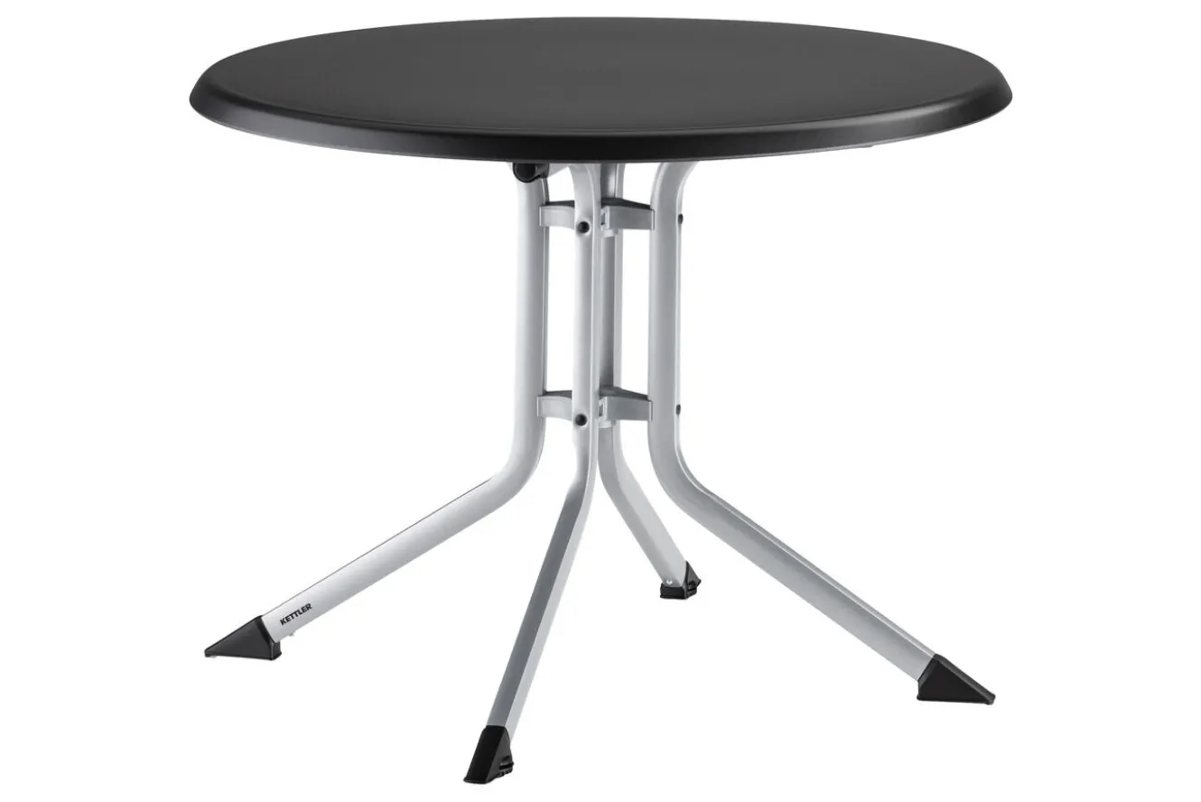 KETTLER BasicPlus Pro Balkon-Set, silber/anthrazit, Aluminium/Textilene/KETTALUX, Tisch Ø 70 cm, klappbar, pflegeleicht
