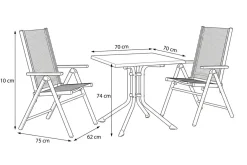 KETTLER BasicPlus Pro Balkon-Set, silber/anthrazit, Aluminium/KETTALUX/Textilene, Tisch 70 x 70 cm, 2 Klappstühle