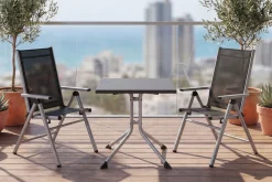 KETTLER BasicPlus Pro Balkon-Set, silber/anthrazit, Aluminium/KETTALUX/Textilene, Tisch 70 x 70 cm, 2 Klappstühle