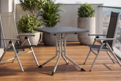 KETTLER BasicPlus Pro Balkon-Set, silber/anthrazit, Aluminium/KETTALUX/Textilene, Tisch 70 x 70 cm, 2 Klappstühle