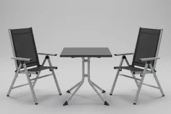 KETTLER BasicPlus Pro Balkon-Set, silber/anthrazit, Aluminium/KETTALUX/Textilene, Tisch 70 x 70 cm, 2 Klappstühle