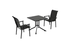 KETTLER BasicPlus Pro Balkon-Set, anthrazit, Aluminium/Textilene/KETTALUX, 80 x 80 cm, 2 Stapelstühle