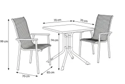 KETTLER BasicPlus Pro Balkon-Set, silber/anthrazit, Aluminium/KETTALUX/Textilene, Tisch 70 x 70 cm, 2 Stapelsessel