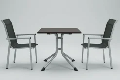 KETTLER BasicPlus Pro Balkon-Set, silber/anthrazit, Aluminium/KETTALUX/Textilene, Tisch 70 x 70 cm, 2 Stapelsessel