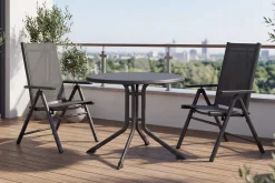 KETTLER BasicPlus Pro Balkon-Set, anthrazit, Aluminium/KETTALUX/Textilene, Tisch Ø 70 cm, 2 Klappstühle, schmutzabweisend