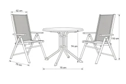 KETTLER BasicPlus Pro Balkon-Set, anthrazit, Aluminium/KETTALUX/Textilene, Tisch Ø 70 cm, 2 Klappstühle, schmutzabweisend