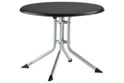KETTLER BasicPlus Pro Balkon-Set, silber/anthrazit, Aluminium/Textilene/KETTALUX, Tisch Ø 70 cm, klappbar, 2 Stapelsessel