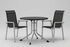 KETTLER BasicPlus Pro Balkon-Set, silber/anthrazit, Aluminium/Textilene/KETTALUX, Tisch Ø 70 cm, klappbar, 2 Stapelsessel