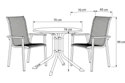 KETTLER BasicPlus Pro Balkon-Set, silber/anthrazit, Aluminium/Textilene/KETTALUX, Tisch Ø 70 cm, klappbar, 2 Stapelsessel