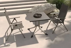 KETTLER BasicPlus Pro Balkon-Set, silber/anthrazit, Alu/Textilene, Tisch 80 x 80 cm, 2 Klappstühle