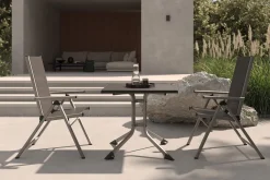 KETTLER BasicPlus Pro Balkon-Set, silber/anthrazit, Alu/Textilene, Tisch 80 x 80 cm, 2 Klappstühle