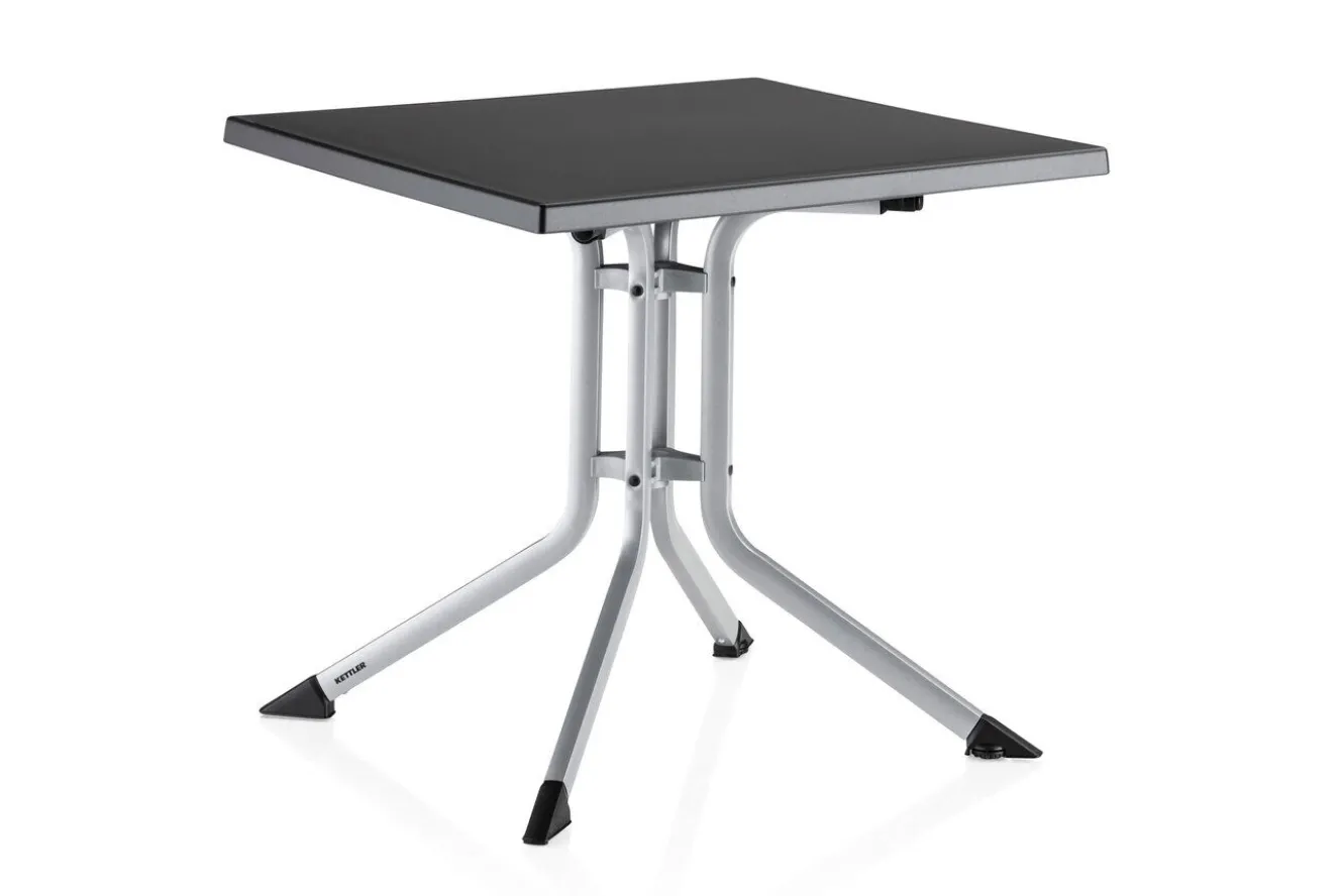 KETTLER BasicPlus Pro Balkon-Set, silber/anthrazit, Alu/Textilene, Tisch 80 x 80 cm, 2 Klappstühle