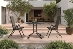 KETTLER BasicPlus Pro Balkon-Set, anthrazit, Alu/Textilene, Ø100 x 74 cm, 2 Klappstühle, geeignet für Balkone