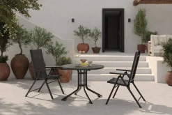 KETTLER BasicPlus Pro Balkon-Set, anthrazit, Alu/Textilene, Ø100 x 74 cm, 2 Klappstühle, geeignet für Balkone