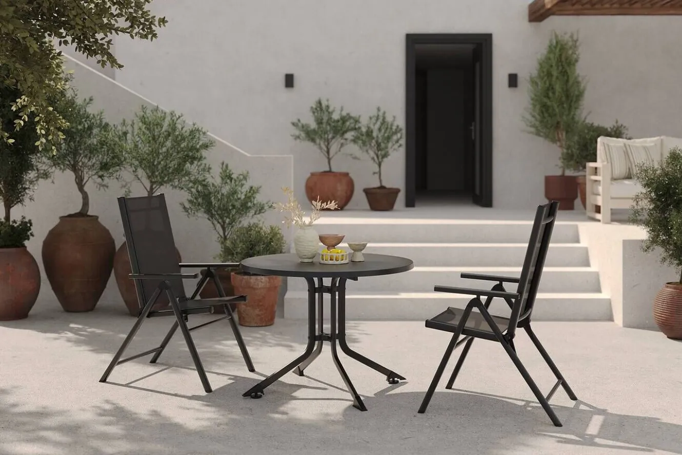 KETTLER BasicPlus Pro Balkon-Set, anthrazit, Alu/Textilene, Ø100 x 74 cm, 2 Klappstühle, geeignet für Balkone