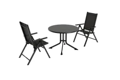 KETTLER BasicPlus Pro Balkon-Set, anthrazit, Alu/Textilene, Ø100 x 74 cm, 2 Klappstühle, geeignet für Balkone