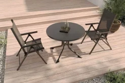 KETTLER BasicPlus Pro Balkon-Set, anthrazit, Alu/Textilene, Ø100 x 74 cm, 2 Klappstühle, geeignet für Balkone
