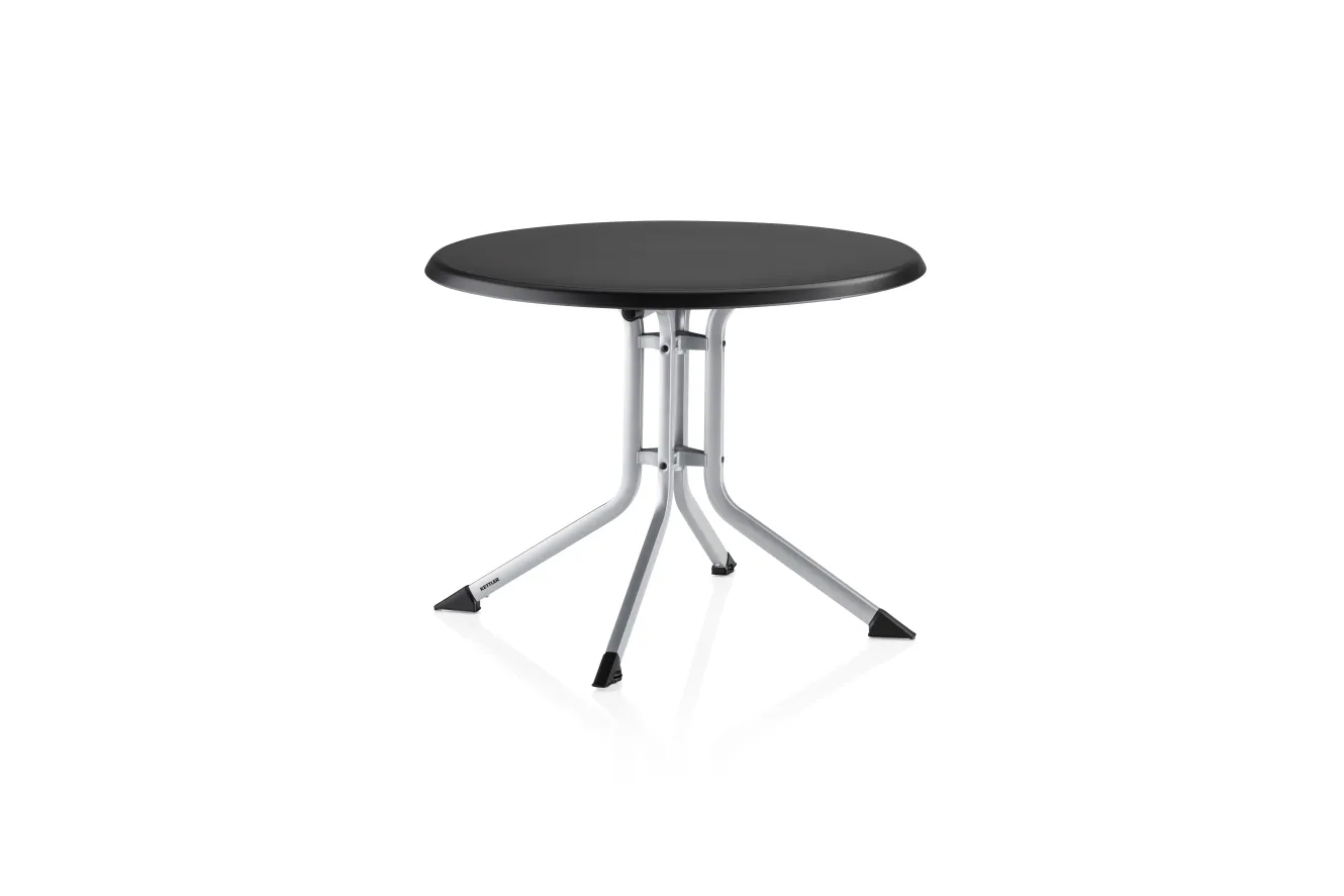 KETTLER BasicPlus Pro Balkon-Set, silber/anthrazit, Alu/Textilene, Tisch Ø100 cm, 2 Klappstühle