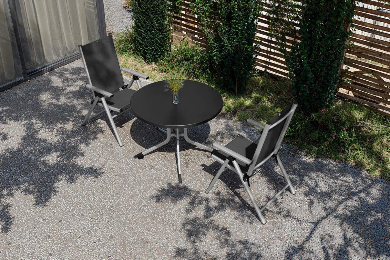 KETTLER BasicPlus Pro Balkon-Set, silber/anthrazit, Alu/Textilene, Tisch Ø100 cm, 2 Klappstühle