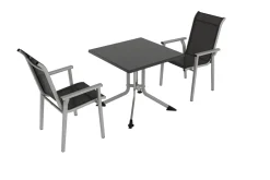 KETTLER BasicPlus Pro Balkon-Set, silber/anthrazit, Alu/Textilene, Klapptisch eckig 80 x 80 cm, 2 Stapelsessel