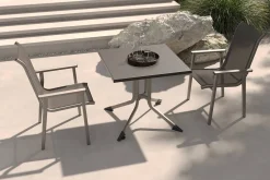 KETTLER BasicPlus Pro Balkon-Set, silber/anthrazit, Alu/Textilene, Klapptisch eckig 80 x 80 cm, 2 Stapelsessel