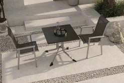 KETTLER BasicPlus Pro Balkon-Set, silber/anthrazit, Alu/Textilene, Klapptisch eckig 80 x 80 cm, 2 Stapelsessel