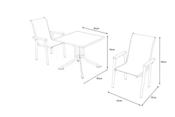 KETTLER BasicPlus Pro Balkon-Set, silber/anthrazit, Alu/Textilene, Klapptisch eckig 80 x 80 cm, 2 Stapelsessel