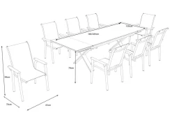 KETTLER BasicPlus Pro Garten-Essgruppe, anthrazit, Alu/Textilene/Spraystone, Tisch 180/280 x 100 cm, 8 Stapelsessel