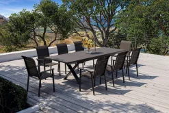 KETTLER BasicPlus Pro Garten-Essgruppe, anthrazit, Alu/Textilene/Spraystone, Tisch 180/280 x 100 cm, 8 Stapelsessel