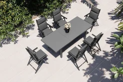 KETTLER BasicPlus Pro Garten-Essgruppe, anthrazit, Alu/Textilene/Glas, Tisch ausziehbar 180/240 cm, 6 Klappstühle inkl. Auflagen