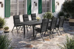 KETTLER BasicPlus Pro Garten-Essgruppe, anthrazit, Alu/Textilene/Glas, Tisch ausziehbar 180/240 cm, 6 Klappstühle inkl. Auflagen