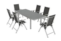KETTLER BasicPlus Pro Garten-Essgruppe, 6 Personen, ausziehbarer Tisch 180–240 cm, Aluminium/Textilene, Exklusivmodell