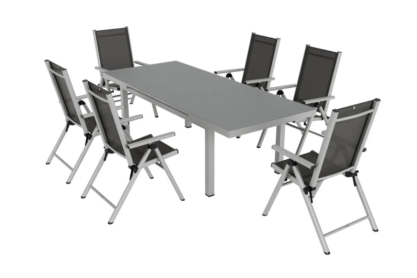 KETTLER BasicPlus Pro Garten-Essgruppe, 6 Personen, ausziehbarer Tisch 180–240 cm, Aluminium/Textilene, Exklusivmodell