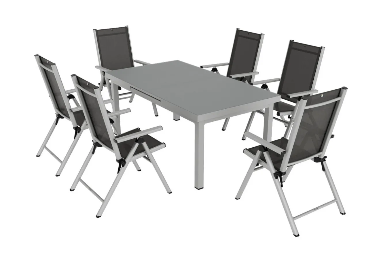 KETTLER BasicPlus Pro Garten-Essgruppe, 6 Personen, ausziehbarer Tisch 180–240 cm, Aluminium/Textilene, Exklusivmodell
